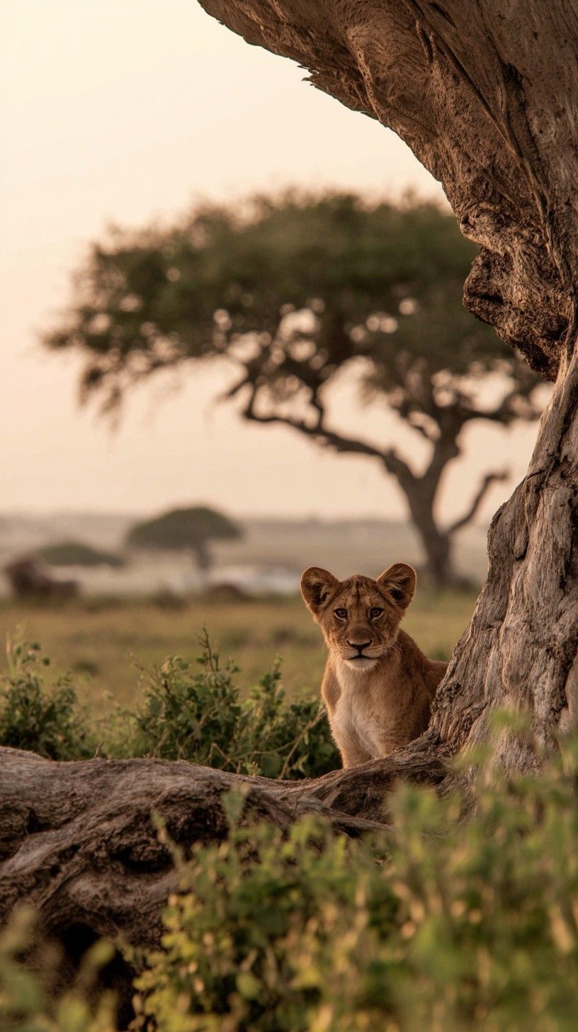 Lion cub in the African wilderness